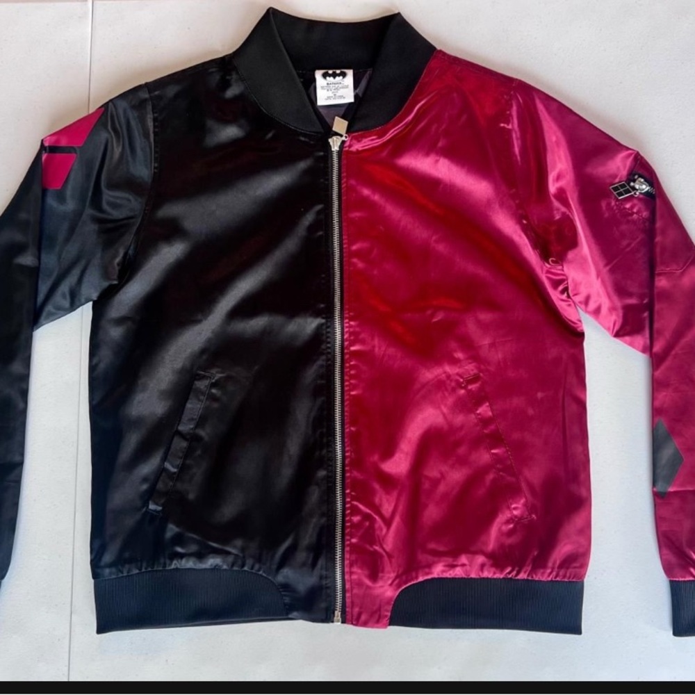 Harley Quinn  Black and Pink Satin Bomber Jacket size M used